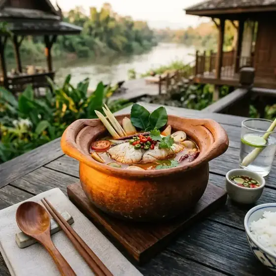 Tom yum soup at Samprasob Resort